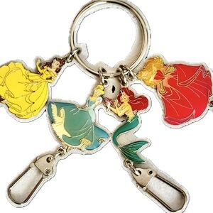 Disney Princess Keychain Set 4 Charms Ariel Belle Cinderella Aurora Enamel Charm
